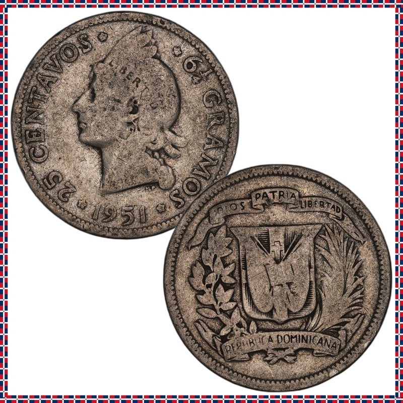 Dominican Republic - 25 Centavos - 1951 - KM#20 - Silver .900 - 0.181 ASW
