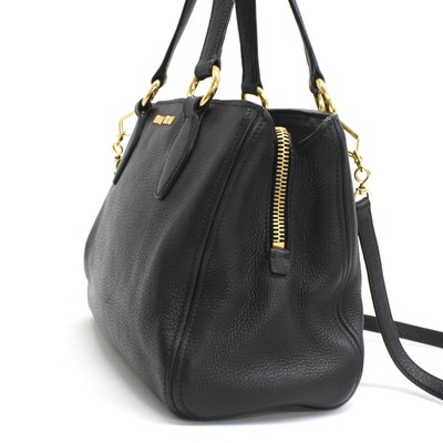 ☆超美品・保存袋付☆miu miu VITELLO CARIBU ハンドバッグ Miu Miu Black Vitello Caribu Leather Tote Bag RN0620