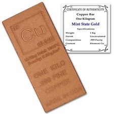 1 Kilo Copper Bar Flat Style .999 Pure Bullion with Periodic 1 Kilo,
