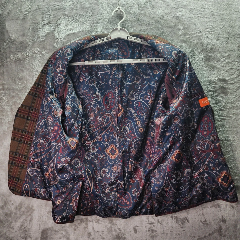 Tallia Men’s 46R Wool Blend Plaid Blazer Jacket Brown Red Green Check Paisley - Image 3 of 4