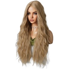 Female Long Curly Hair Center Parted Wig Wig Sand Gold 72cm B9M74507