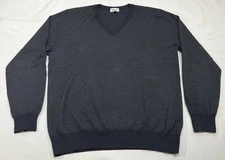 Brioni Cashmere Silk knit V-Neck Sweater Black Gray Mens Size 56 Made in Italy