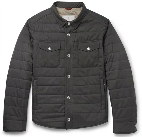 BRUNELLO CUCINELLI Men’s ‘Quilted Wool Shirt Jacket’ Grey Size Small $2995+ NEW - product listing photo