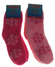 2 Pairs Snowflake Cozy Fuzzy Socks Women 9-13 Pink Ultra Soft Warm Thick Gift