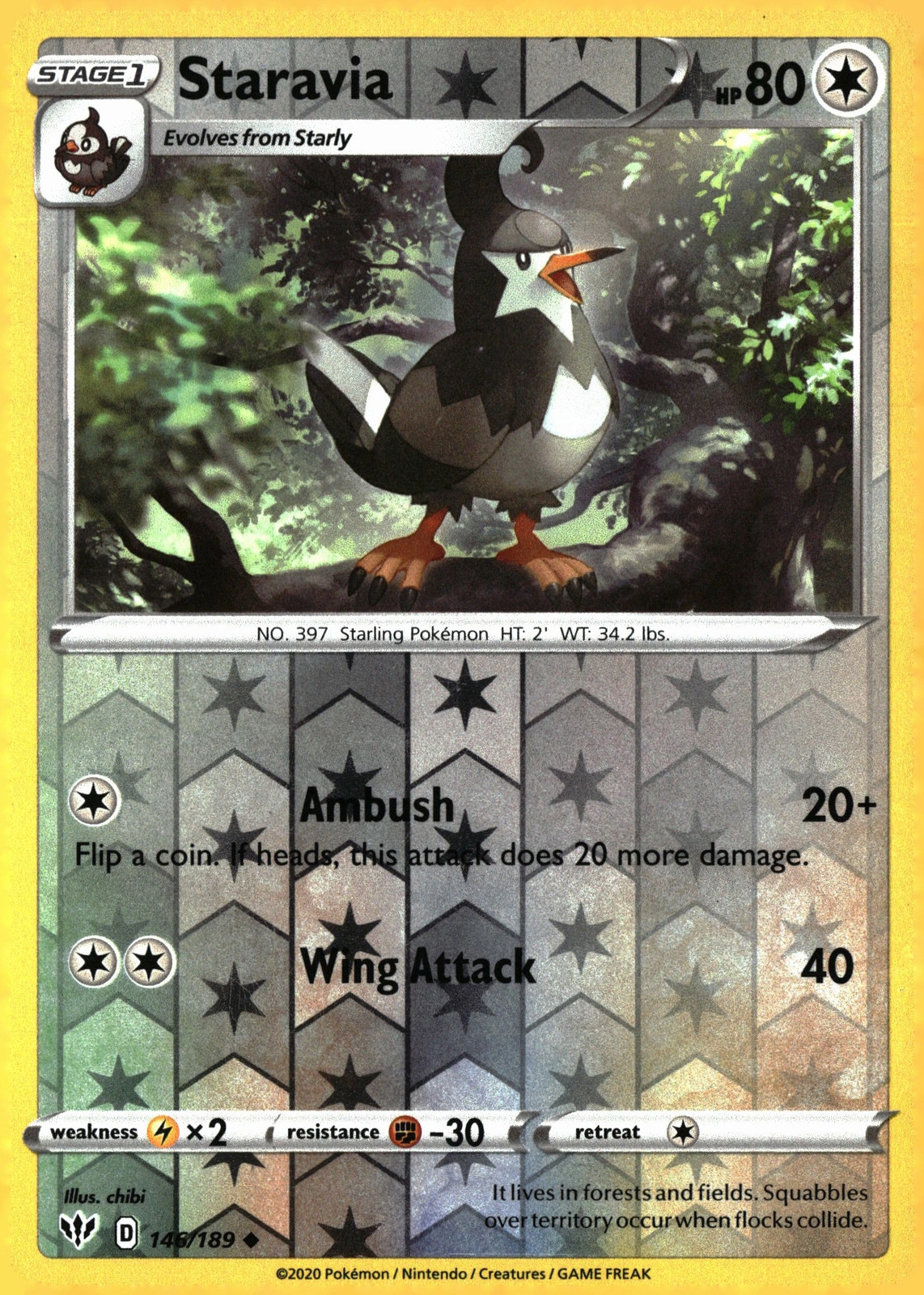 Staravia 149/189 Darkness Ablaze Common NM Pokemon TCG