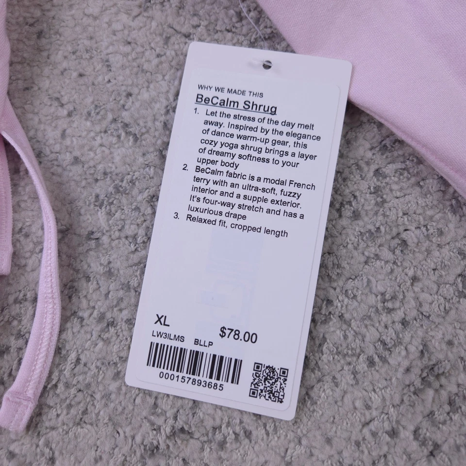 Lululemon Yoga Shrug XL 码长袖粉色 Terry BeCalm Be Calm Dance 全新带标签 — 第 4/4 张图片