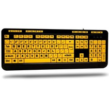 Large Print USB Multimedia Keyboard High Contrast Desktop Black Yellow