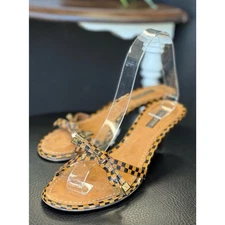 LOUIS VUITTON Paris Damier Mule Brown Leather Slide Kitten Heel Sandals Sz. 37