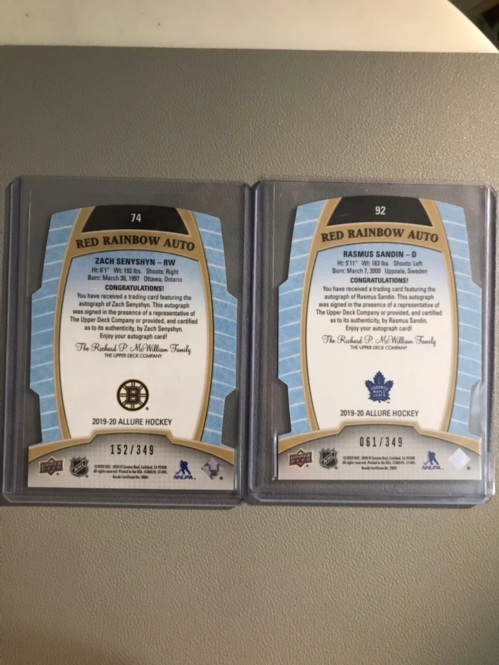 RASMUS SANDIN/ZACH SENYSHYN ALLURE RED RAINBOW AUTOS..61/349 152/349..2 CARD DE - Image 2 of 4