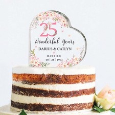 Personalized Anniversary Cake Topper 20th 25th 30th 40th 50th Heart Acrylic