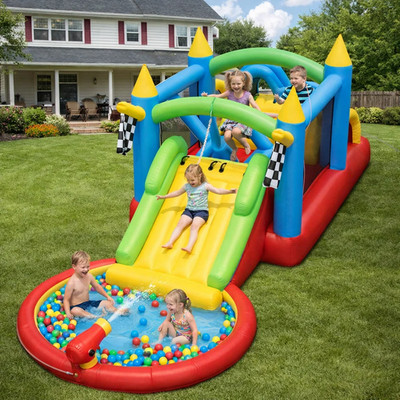 Kids Inflatable Water Slide Bounce House Wet Dry Backyard Water Park Splash Pool