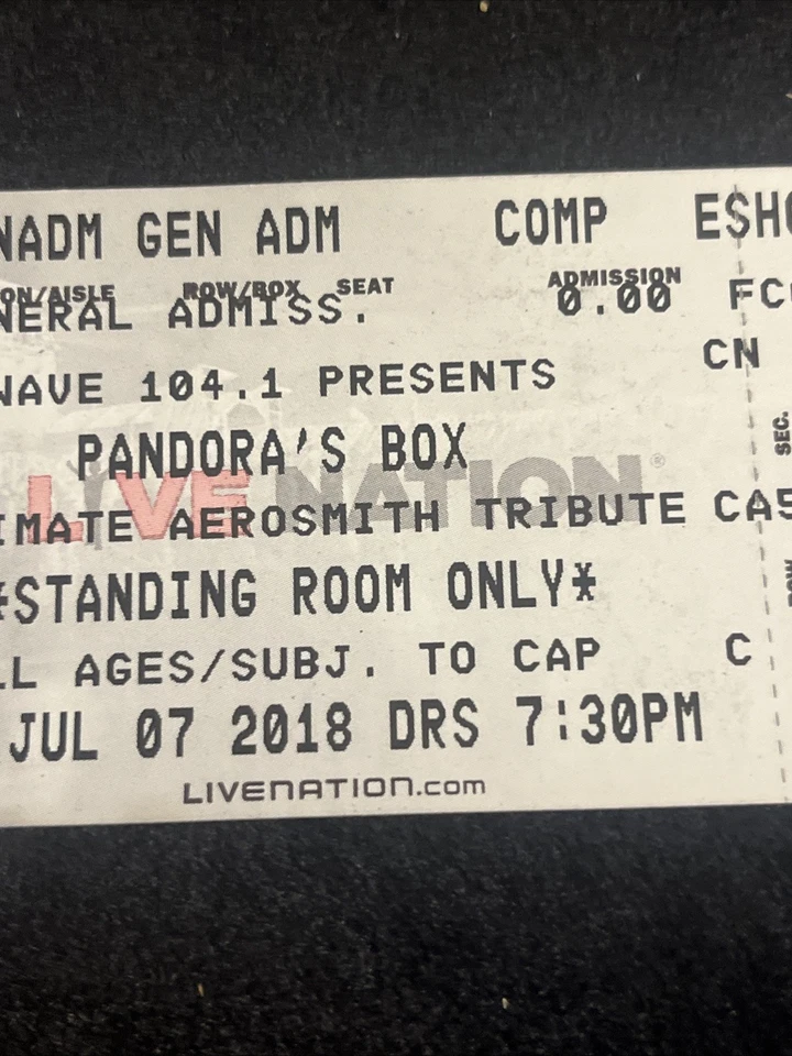 Pandora’s Box Ticket Stub Ultimate Aerosmith Tribute Band July 7th 2018 - Image 4 of 4