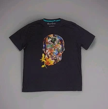 Robert Graham Cool Multi Color Skull floral Black Tshirt Men's XL cotton New