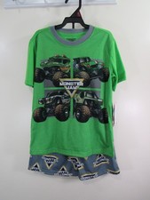 New Monster Jam 2 Piece Pajama Set Top Shorts Size S 6 7 Green Gray
