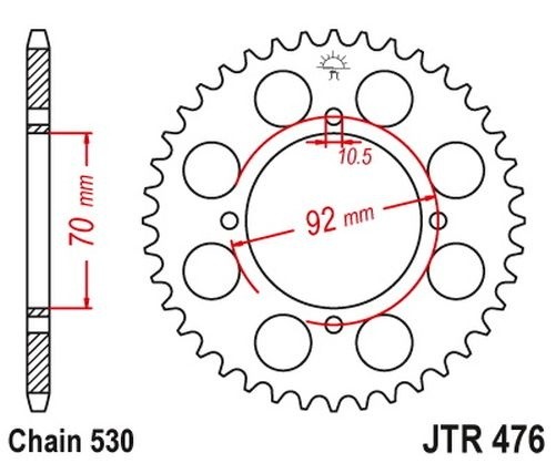 Sprocket 44 Tooth Pitch 530 Type JTR476 for Kawasaki KH 400 / Z 250 400 440 500