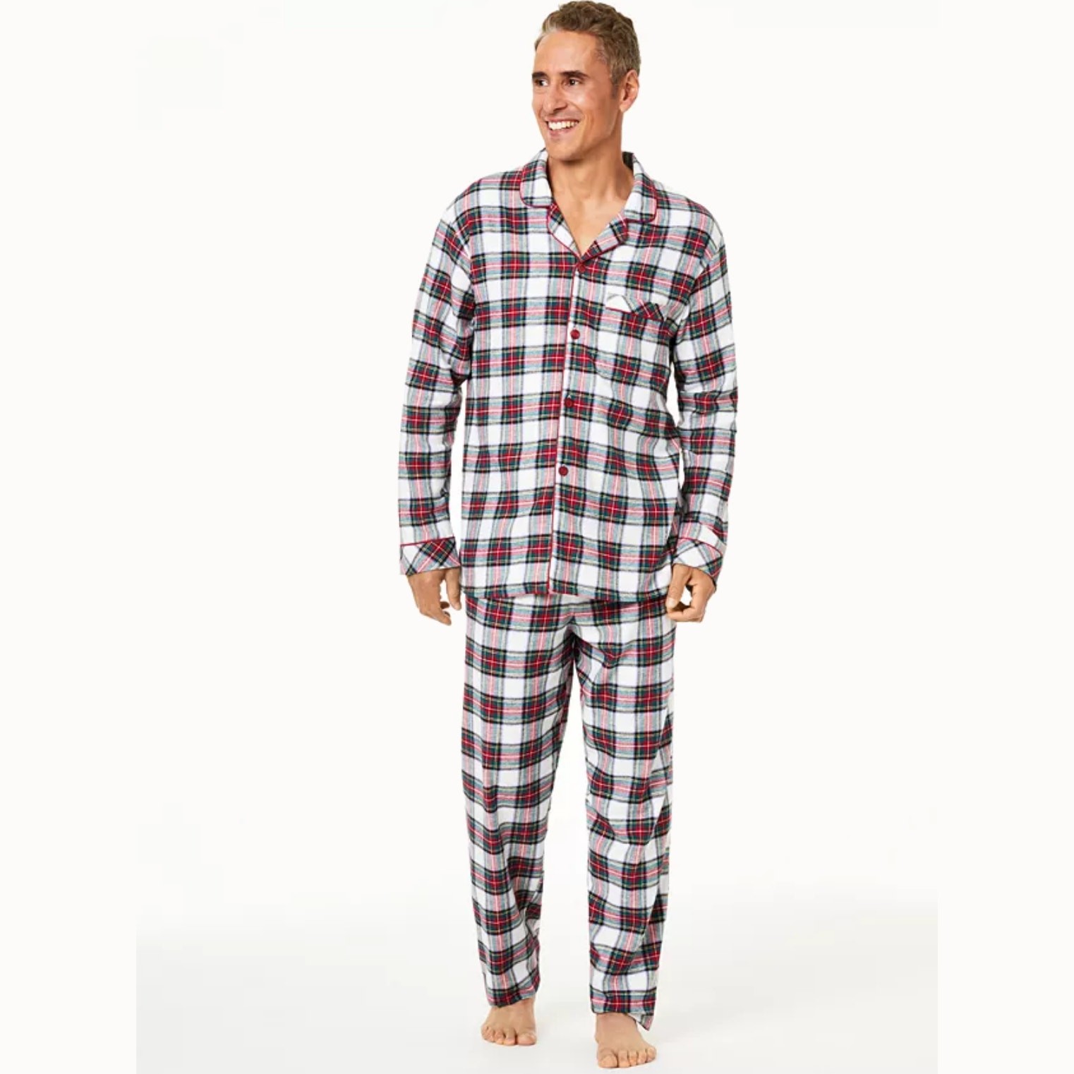 Family Pajamas Men's White Plaid Flannel Cotton Brinkley Pajama Set Size 1XB