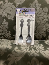 VTG Danara Snoopy Toddler Feeding Set Fork Spoon 2pc Peanuts Stainless Steel NEW