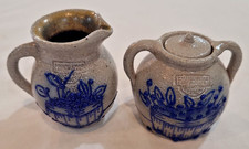 Salmon Falls Pottery 2000 Miniature Blueberry Basket set 2.5" PITCHER & CROCK