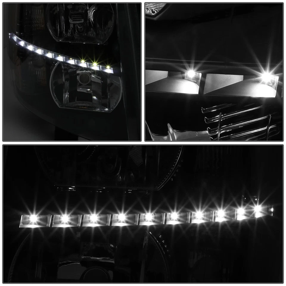 [LED DRL] 07-14 Chevy Silverado 1500 2500 3500 HD faros negros/claros Foto 3 de 4