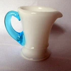 Fenton Mini #37 Opal (Milk Glass) Toothpick/pitcher with light blue handle.