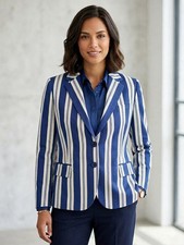 Polo Ralph Lauren Women  s Blue Striped Blazer Size 14