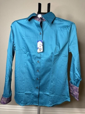 Teal Buck Stitch Button Down Show Shirt **Ladies Western/Ranch Riding Show**L - Photo 1/4
