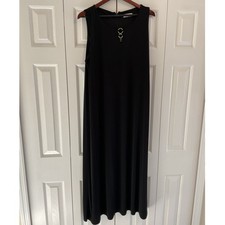 Calvin Klein Womens Long Black V Neck Dress 