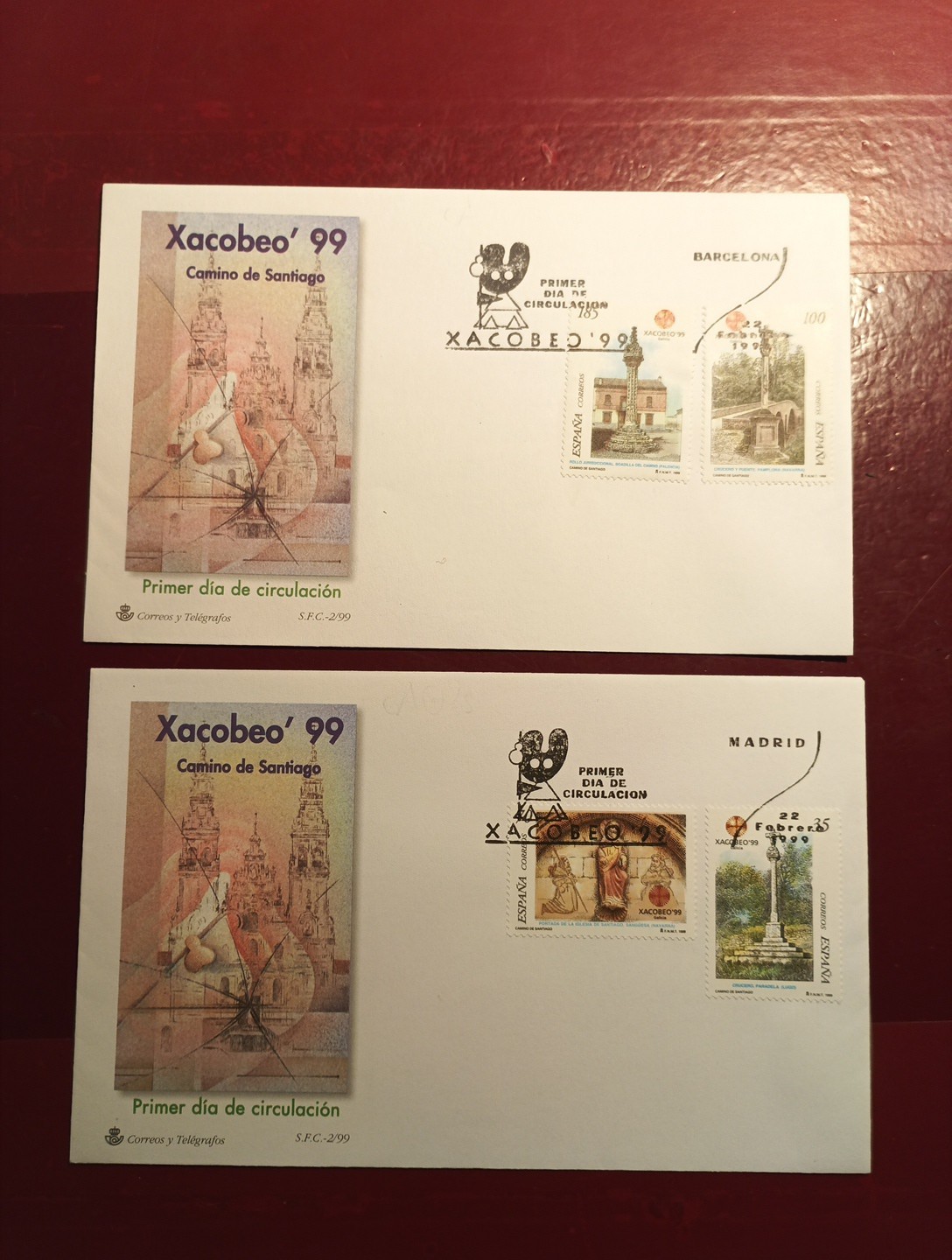 SOBRES PRIMER DIA FDC ESPAÑA 1999 CAMINO DE SANTIAGO. XACOBEO 99