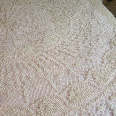 Vintage Hand Crocheted Large Oval Tablecloth Granny Core Elegant Victorian 