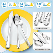 12 Piece Kids Silverware Set, Stainless Steel Toddler Utensils for Preschoolers