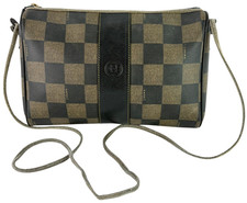 FENDI Vintage Distressed Pequin Checkered Canvas Crossbody Bag Made in Italy