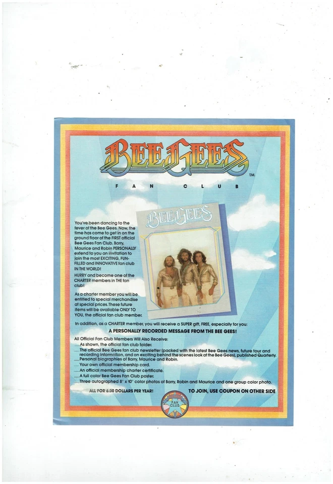 BEE GEES SPIRITS HAVING FLOWN 1979 VINYL  ALBUM PICTURE INNER MERCHANDISE FLYER - Image 3 of 3