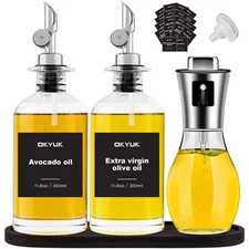 Olive Oil Dispenser Bottle & Sprayer for Cooking and Vinegar Set with Bamboo