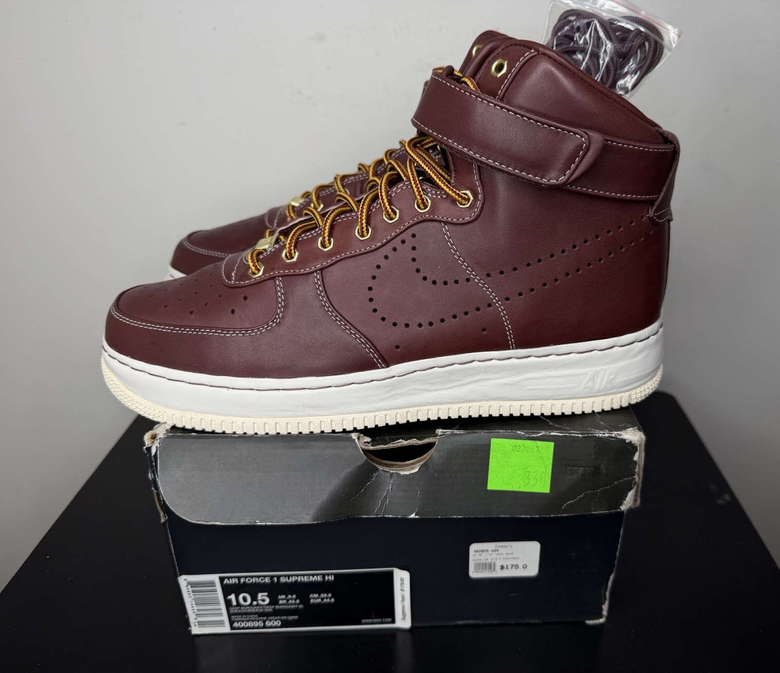 Nike Air Force 1 SUPREME HI HIGH DEEP BURGUNDY WORK BOOT 10.5 Rare Stash Vlone image 3