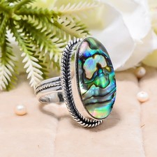 Abalone Shell Solid 925 Sterling Silver Ring, Christmas Gift, Unique Silver Ring