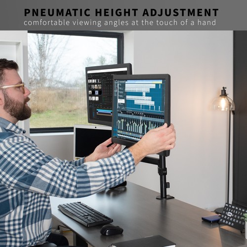 VIVO Black Dual 17" to 32" Monitor and Laptop Pneumatic Arm Desk Mount - 第 5/8 張圖片