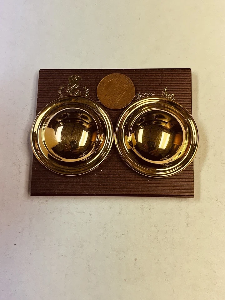 EARRINGS 1.50 ROUND BUTTON SOLID GOLDTONE CLIP ON 8009 - Image 2 of 3