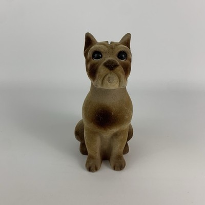 Vintage Royalty Designs Flocked Fuzzy Boxer Dog Coin Bank 7  Coin Slot Uncut