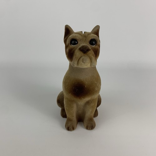 Vintage Royalty Designs Flocked Fuzzy Boxer Dog Coin Bank 7” Coin Slot Uncut
