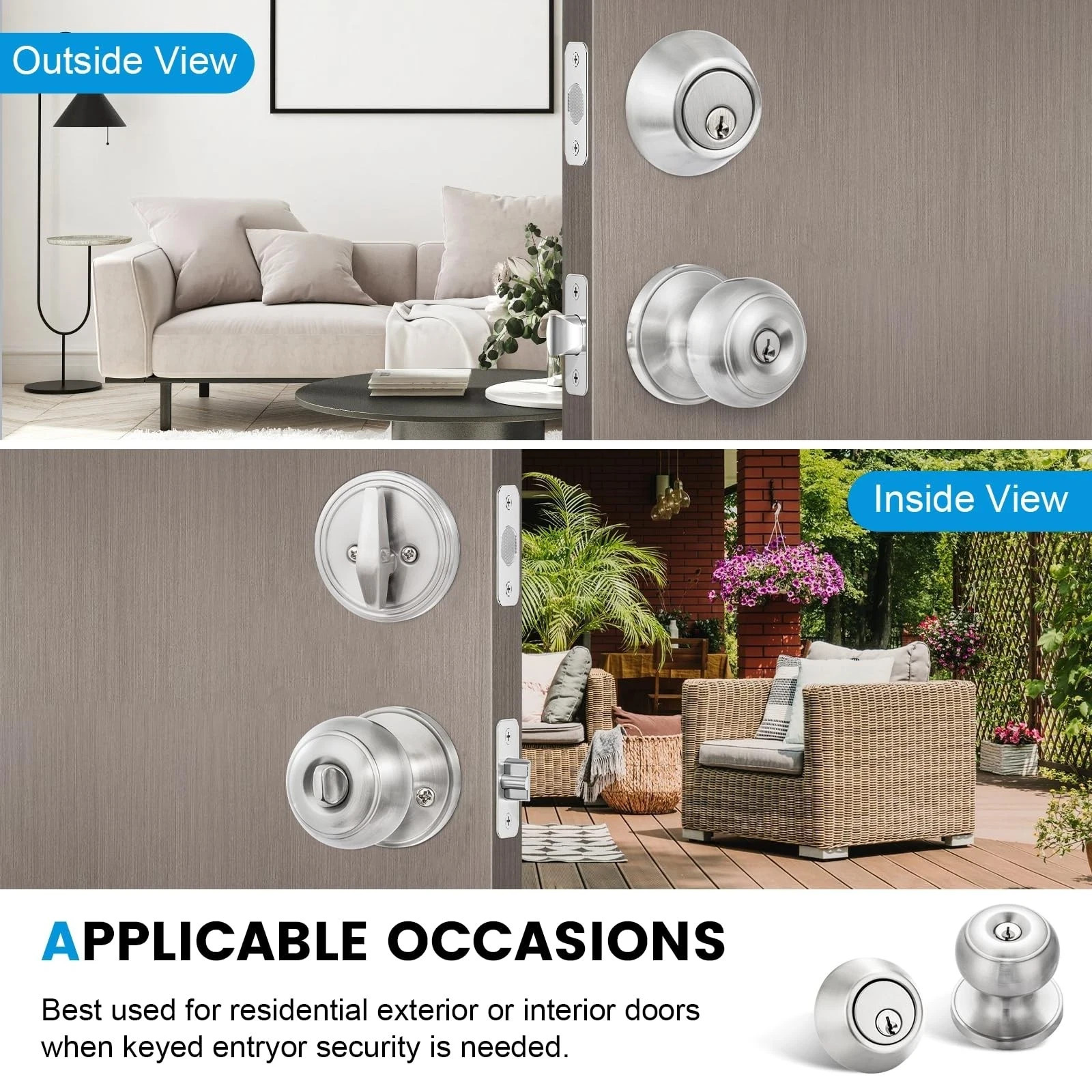 4 Pack Exterior Door Lock Set, Satin Nickel Door Knob and Deadbolt Combo Set,...