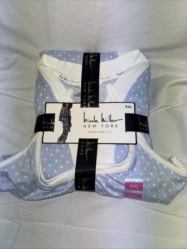 NWT Nicole Miller 3 piece Blue Ditsy Diam pajama set - Picture 2 of 2