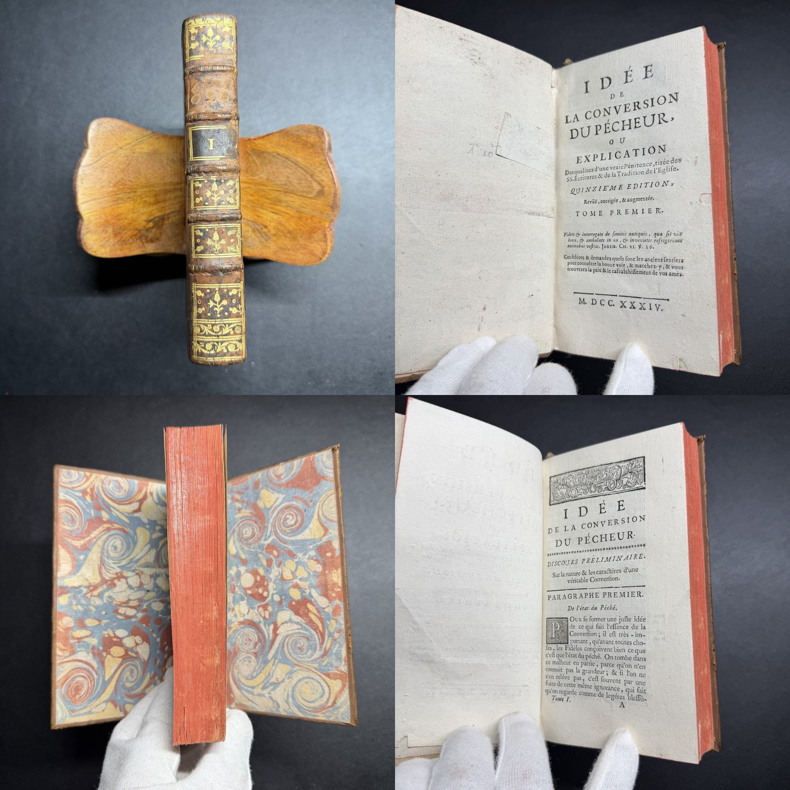 1734 ✝️ French Catholic Conversion of the Sinner Penitence Vol 1 Gilt Calf