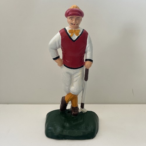Vtg Cast Iron Golfer Door Stop Painted Bookend 9.5" Golf PGA Decor Mancave