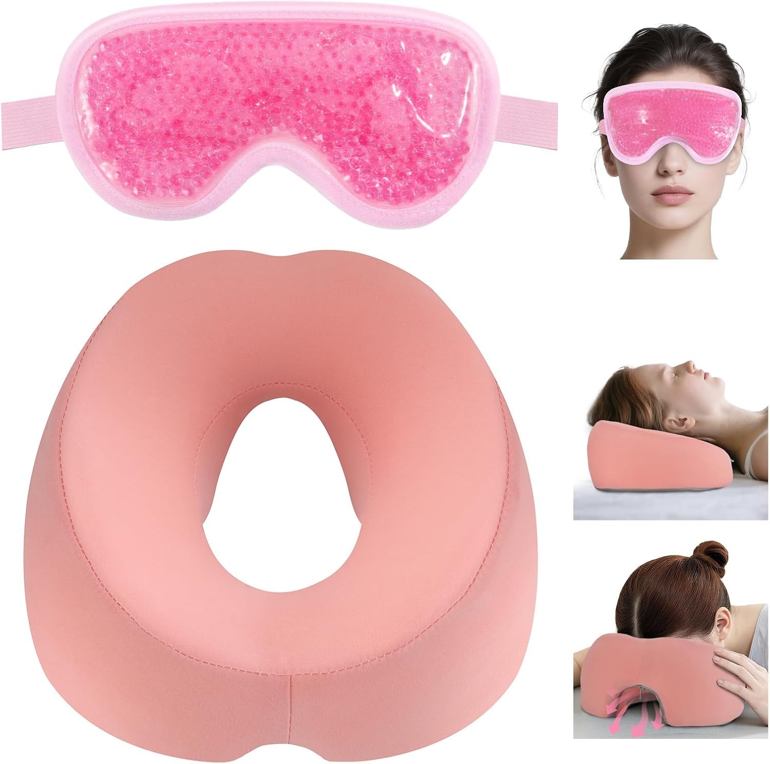 Face down Pillow Massage Headrest for Bed Massage Head Holder W/ Gel Eyemask 