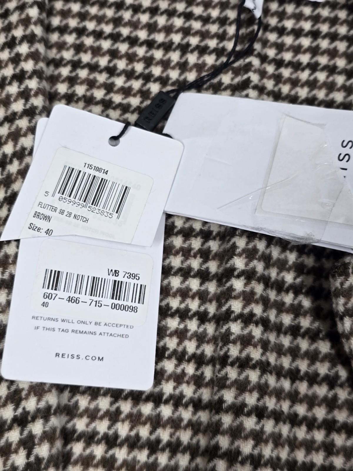 NWT Reiss Flutter Notch Wool Blazer Men's 40R Brown Houndstooth Surgeons Cuffs image 8