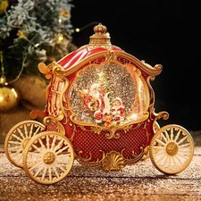 Christmas Carriage Snow Globe with 8 Music,Battery/USB Powered Glittering Sno...