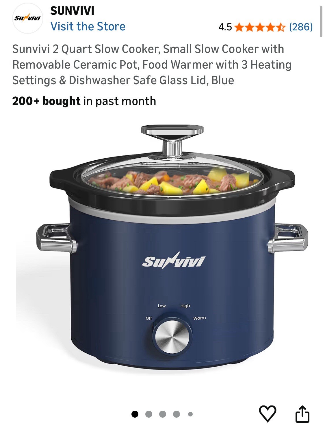 2 Quart Slow Cooker Ceramic Pot Blue
