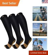 3 Pack Copper Compression Socks for Men & Women - Size L-XL, Black Elegance