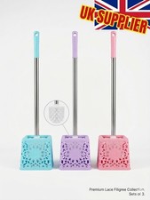 Set of 3 Toilet Brush & Holder Bathroom WC Cleaner Free Standing Bath Supplies