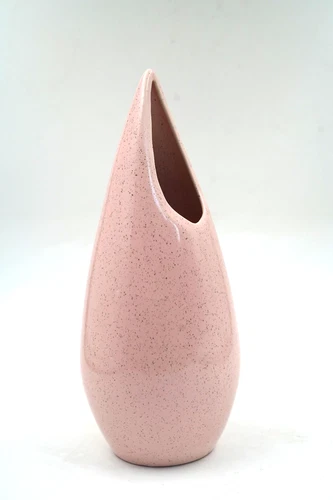 1950'S MID CENTURY MODERN BAUER ART POTTERY PINK SPECKLE SPACE AGE FLOWER VASE